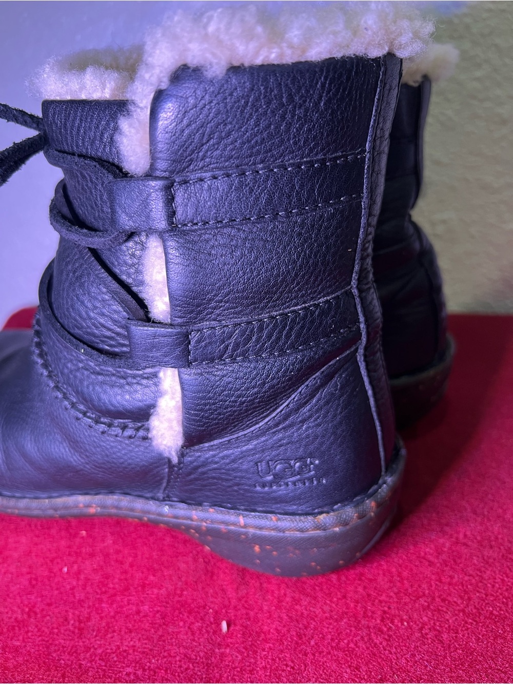 Black Leather UGG Shearling-Lined Ankle Boots - Picture 3 of 8